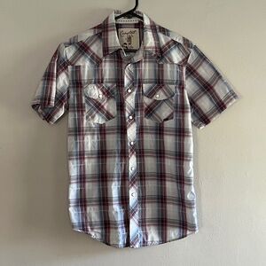 Coastal plaid snap down shirt size medium